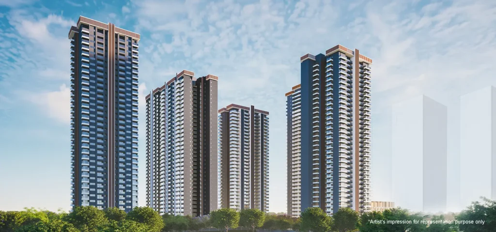 /Spacious living room at Godrej Zenith in Gurgaon, featuring modern furniture and ample natural light.