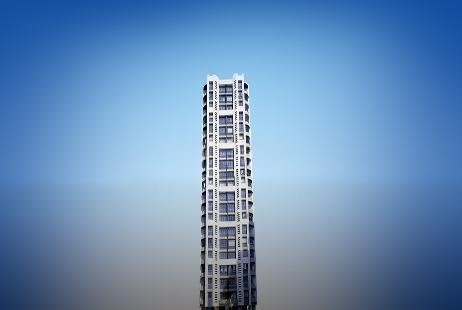 Upscale Mumbai apartment building, The Presidential Estate, with private balconies overlooking the city._ Symbiosis Infra
